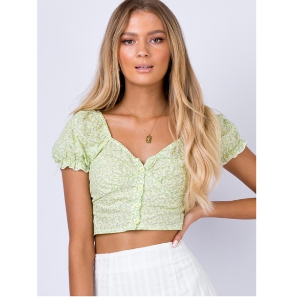 PRINCESS POLLY Laguna Floral Top in Green Size 8 - Picture 1 of 10